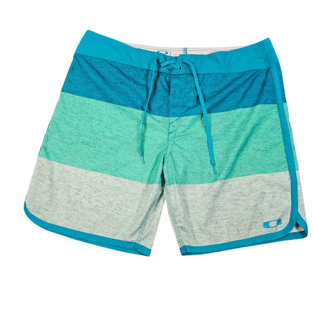 Oakley Mens Teal Green Colorblock Heathered Board Shorts Swim Trunks‎ Size 38